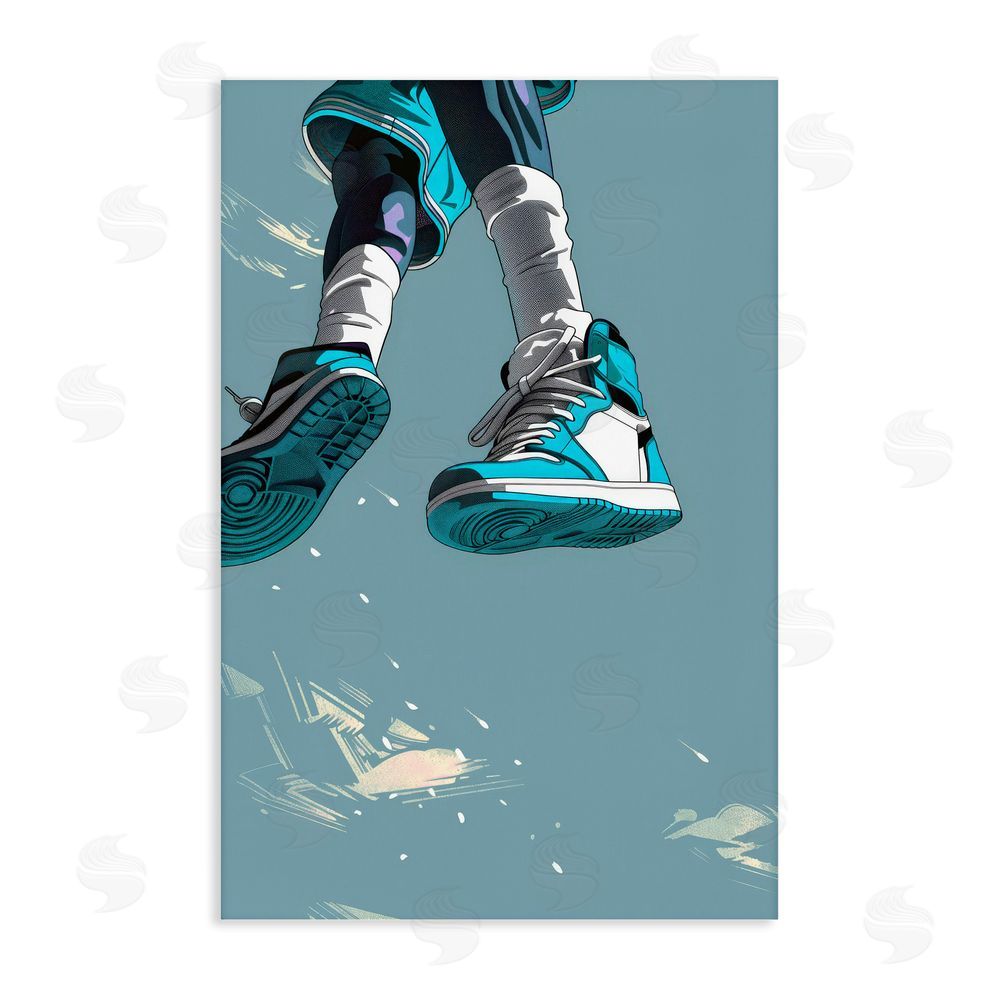 Ray Powers Sporty Jump with Sneakers Stretched Canvas Wall Art Print