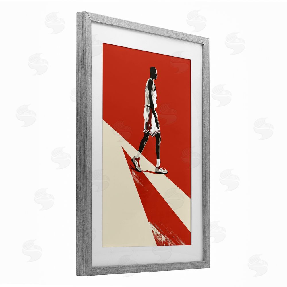 Ray Powers Retro Basketball Legend Gray Framed Print Under Glass Wall Art