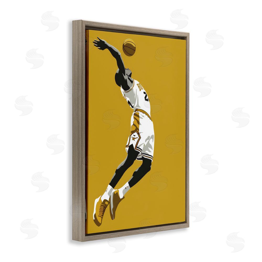 Ray Powers Iconic Basketball Dunk Brown Floating Frame Canvas Wall Art