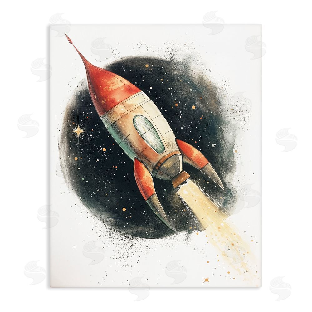 Ray Powers Journey To Space Rocket Stretched Canvas Wall Art