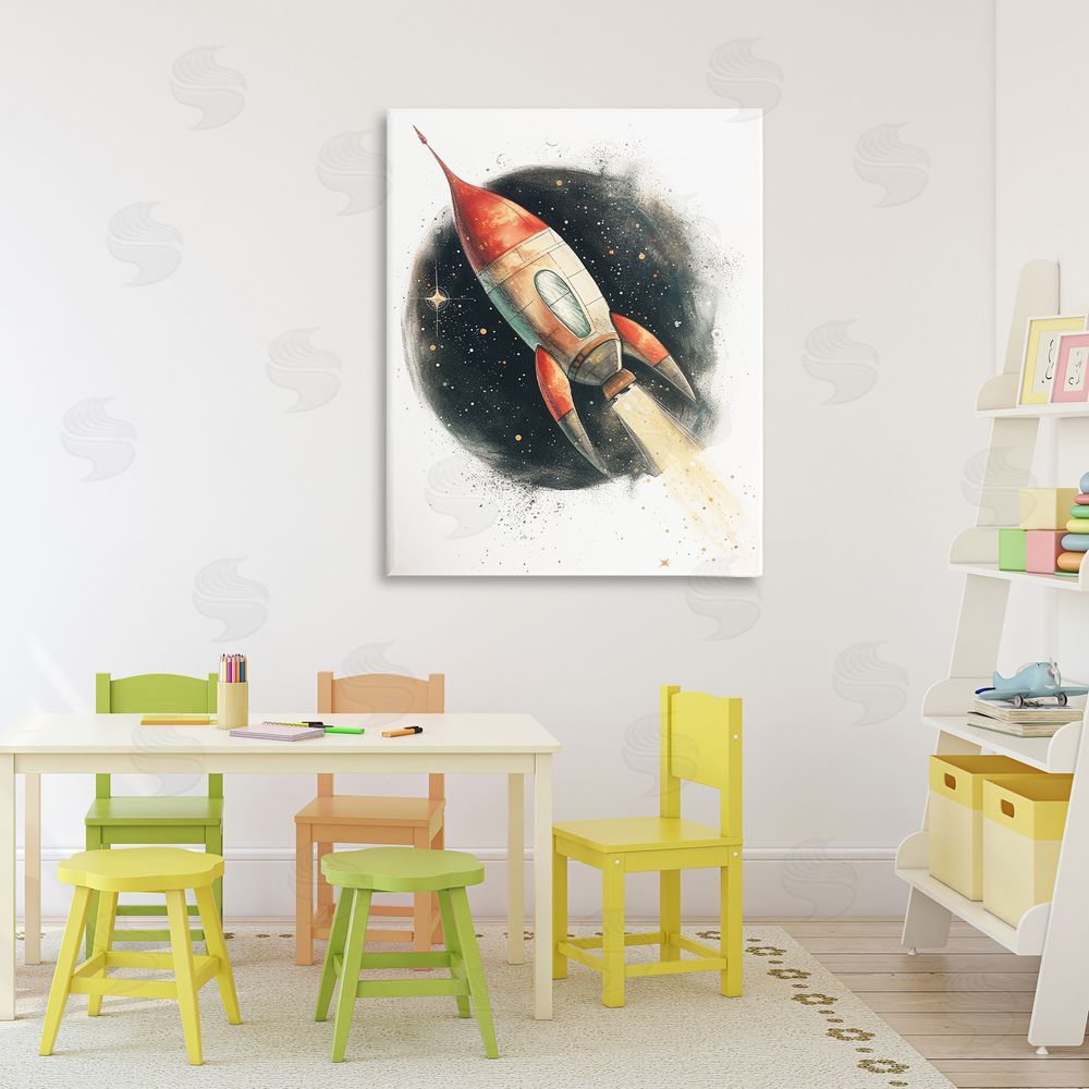 Ray Powers Journey To Space Rocket Stretched Canvas Wall Art in Room