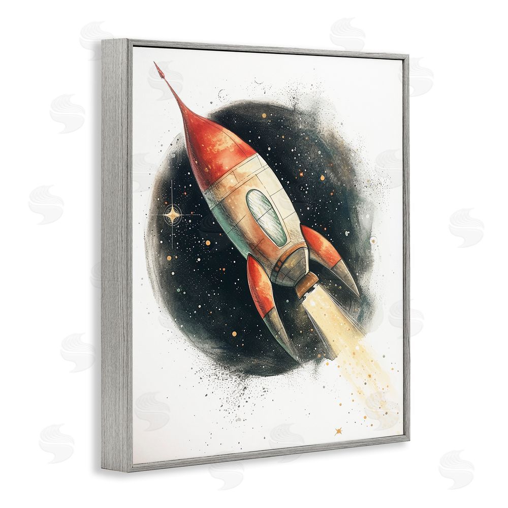 Ray Powers Journey To Space Rocket Gray Framed Giclee Wall Art Print