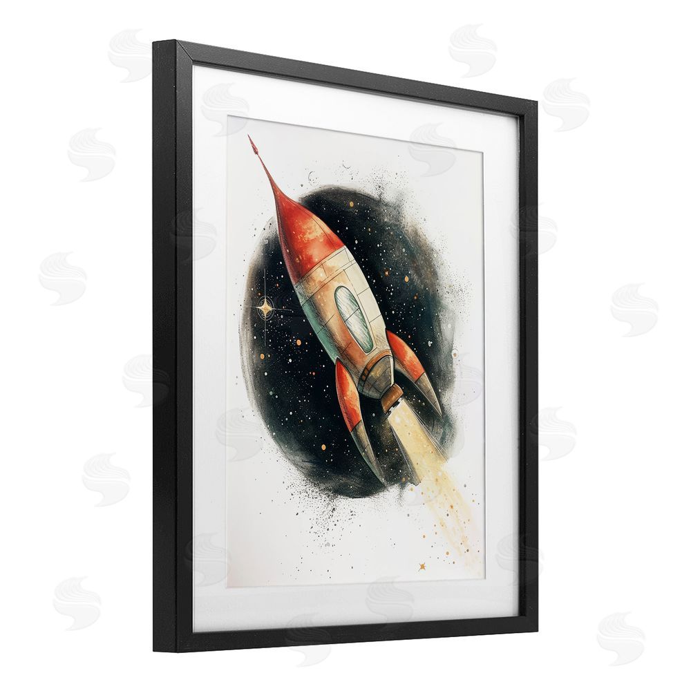 Ray Powers Journey To Space Rocket Black Framed Print Under Glass with Mat Wall Art