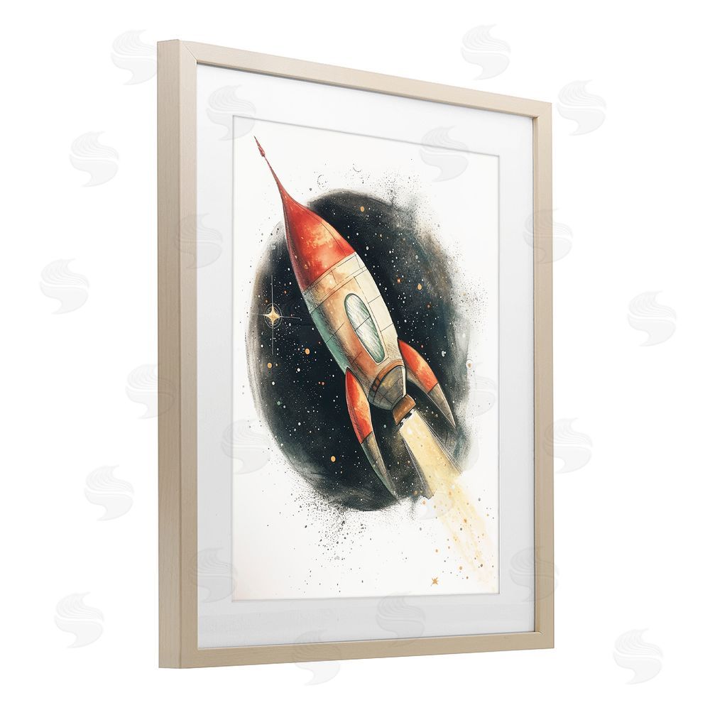 Ray Powers Journey To Space Rocket Brown Framed Print Under Glass with Mat Wall Art