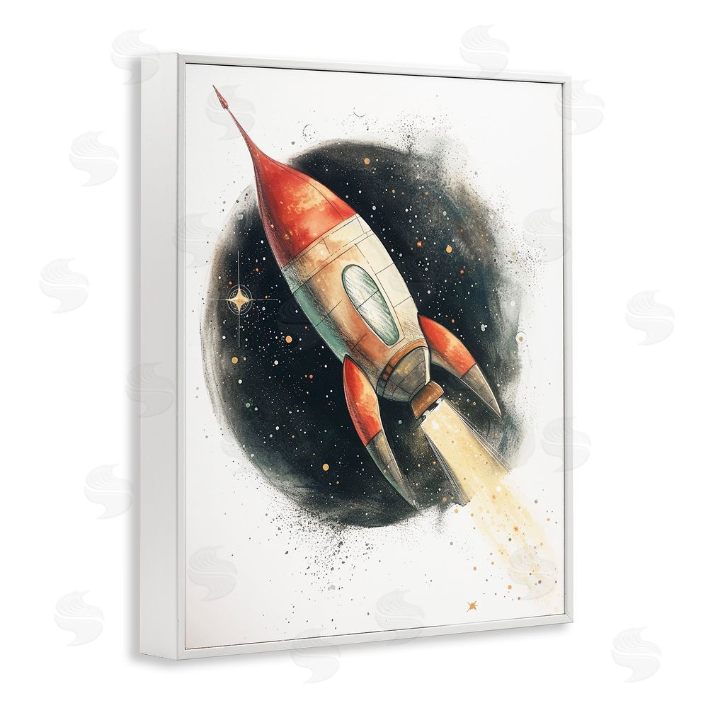 Ray Powers Journey To Space Rocket White Framed Giclee Wall Art Print