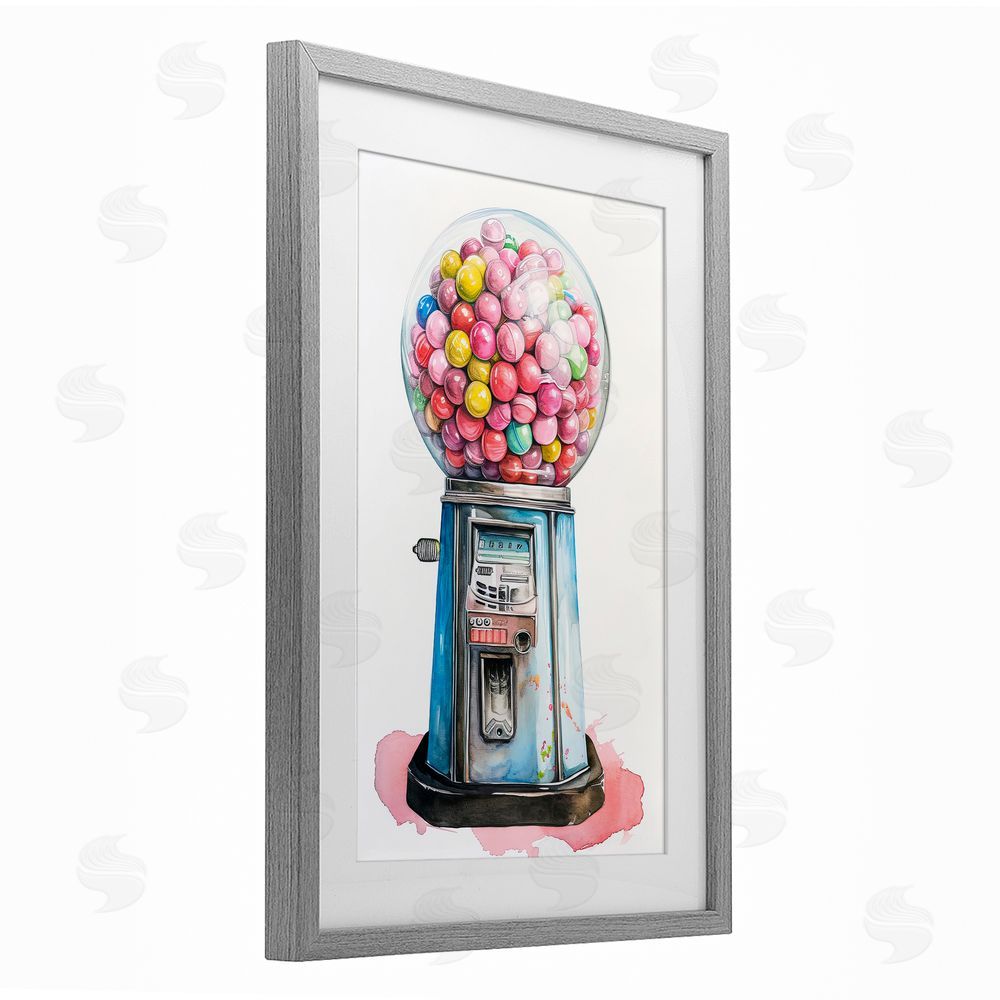 Ray Powers Retro Gumball Machine Gray Framed Print Under Glass Wall Art