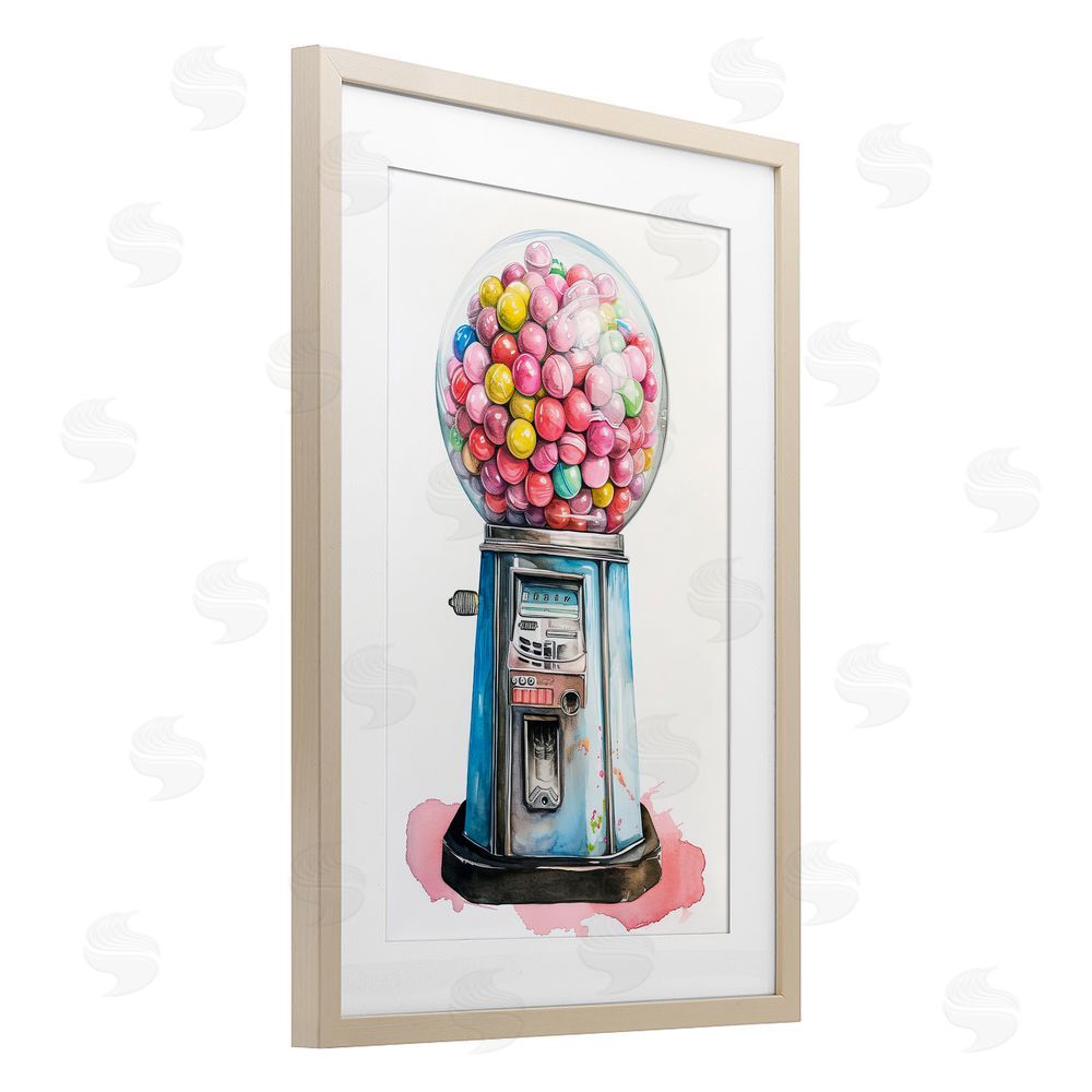 Ray Powers Retro Gumball Machine Brown Framed Print Under Glass Wall Art