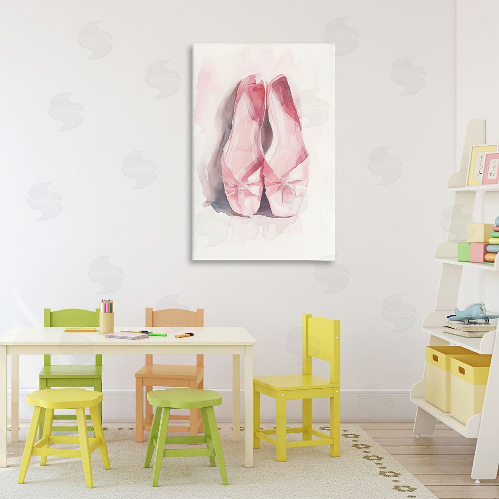 Ray Powers Soft Blush Ballet Slippers Stretched Canvas Wall Art Print in Room