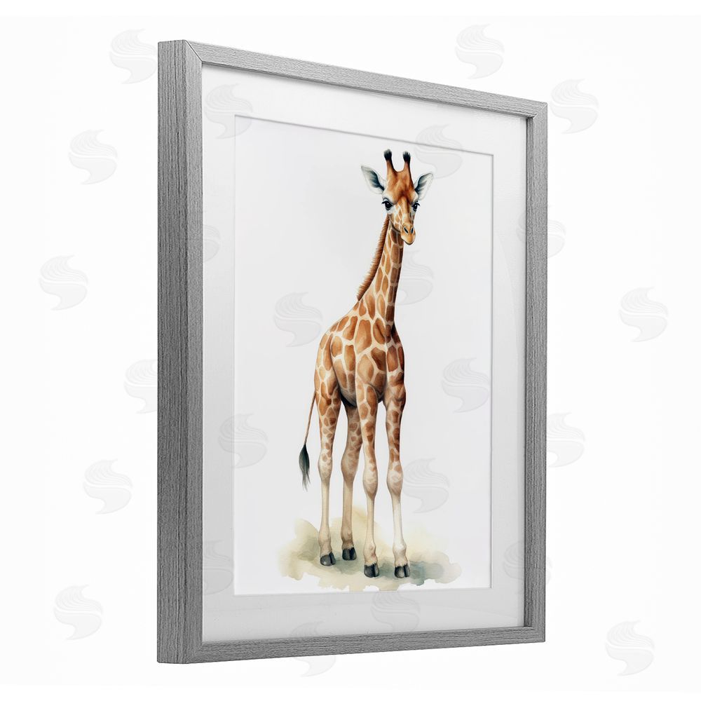 Ray Powers Eloise Long Legs Giraffe Gray Framed Print Under Glass with Mat Wall Art