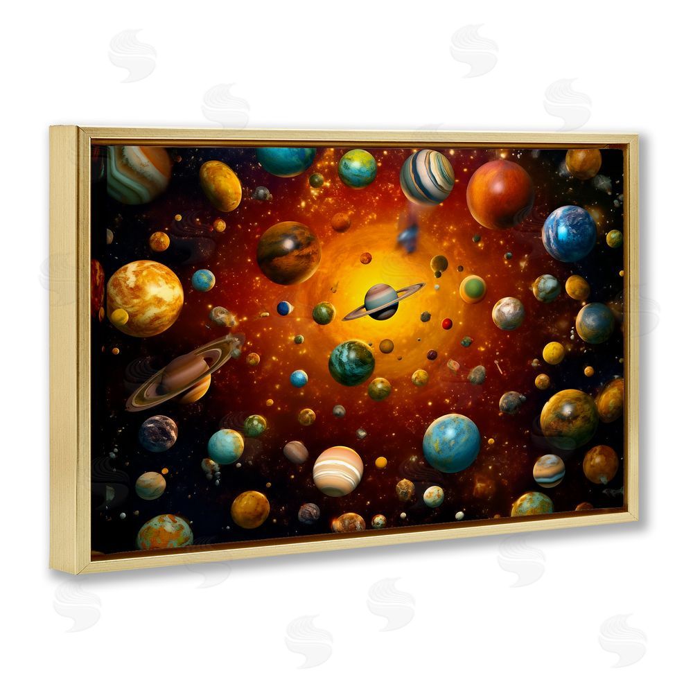 Ray Powers Cosmic Marbles Galaxy Gold Floating Frame Canvas Wall Art Print