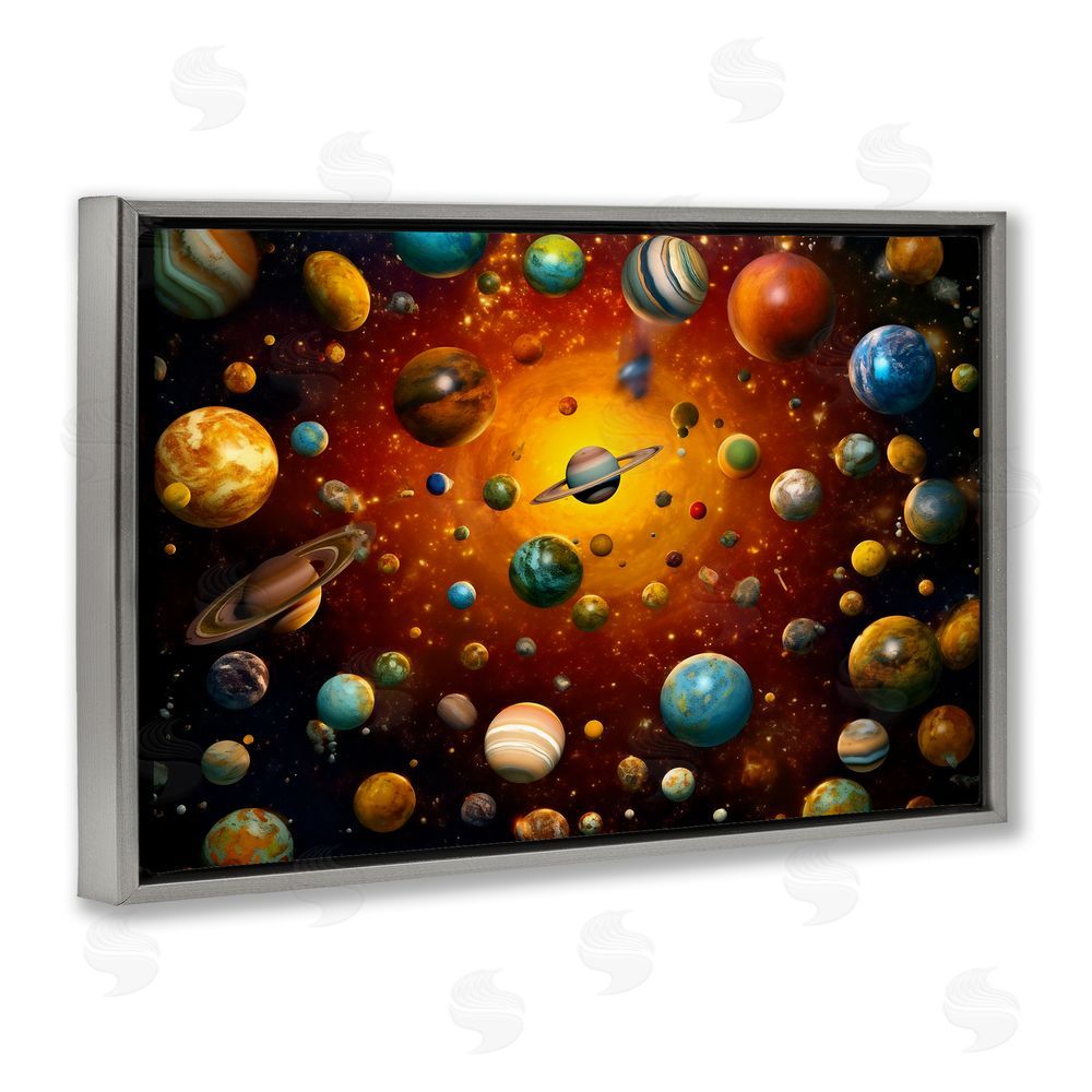 Ray Powers Cosmic Marbles Galaxy Gray Floating Frame Canvas Wall Art Print