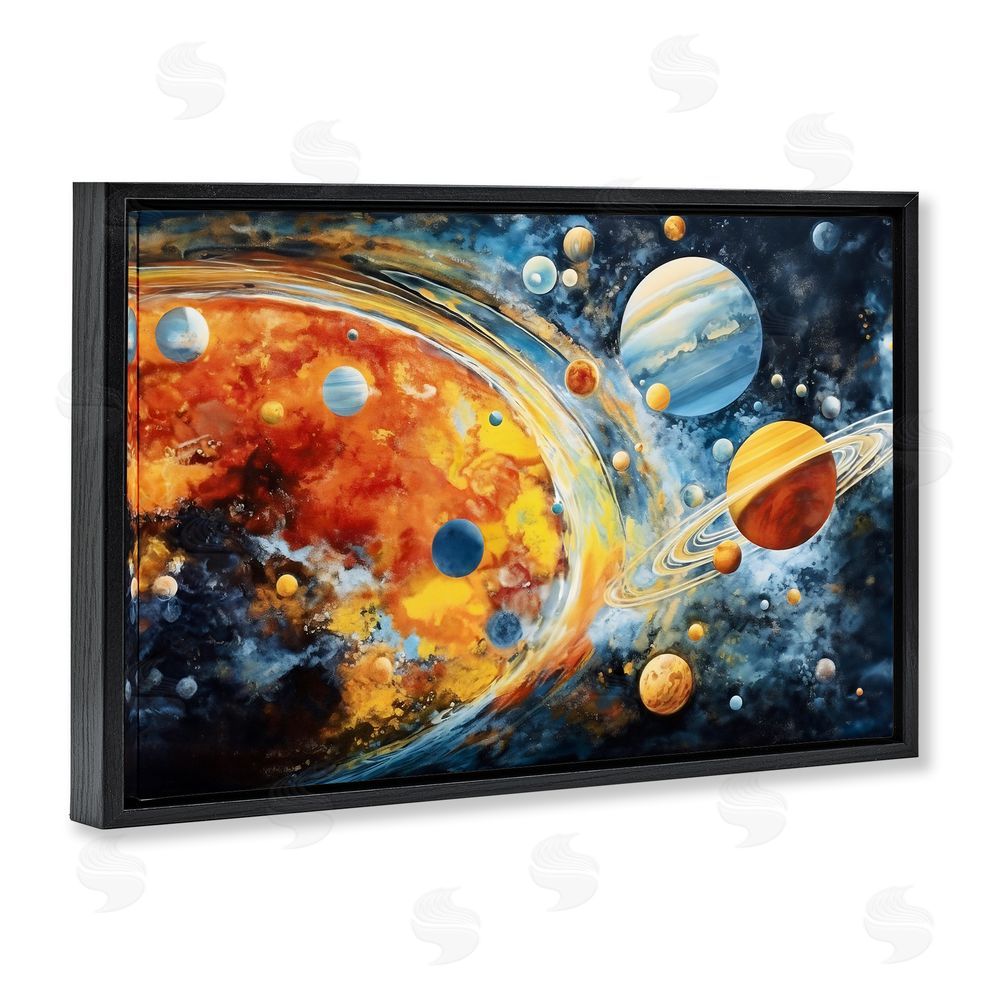 Ray Powers Space Whirl Planets Black Floating Frame Canvas Wall Art Print