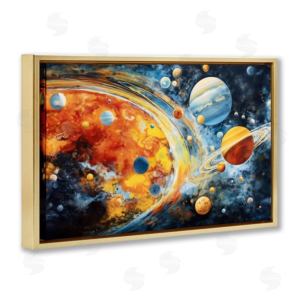 Ray Powers Space Whirl Planets Gold Floating Frame Canvas Wall Art Print