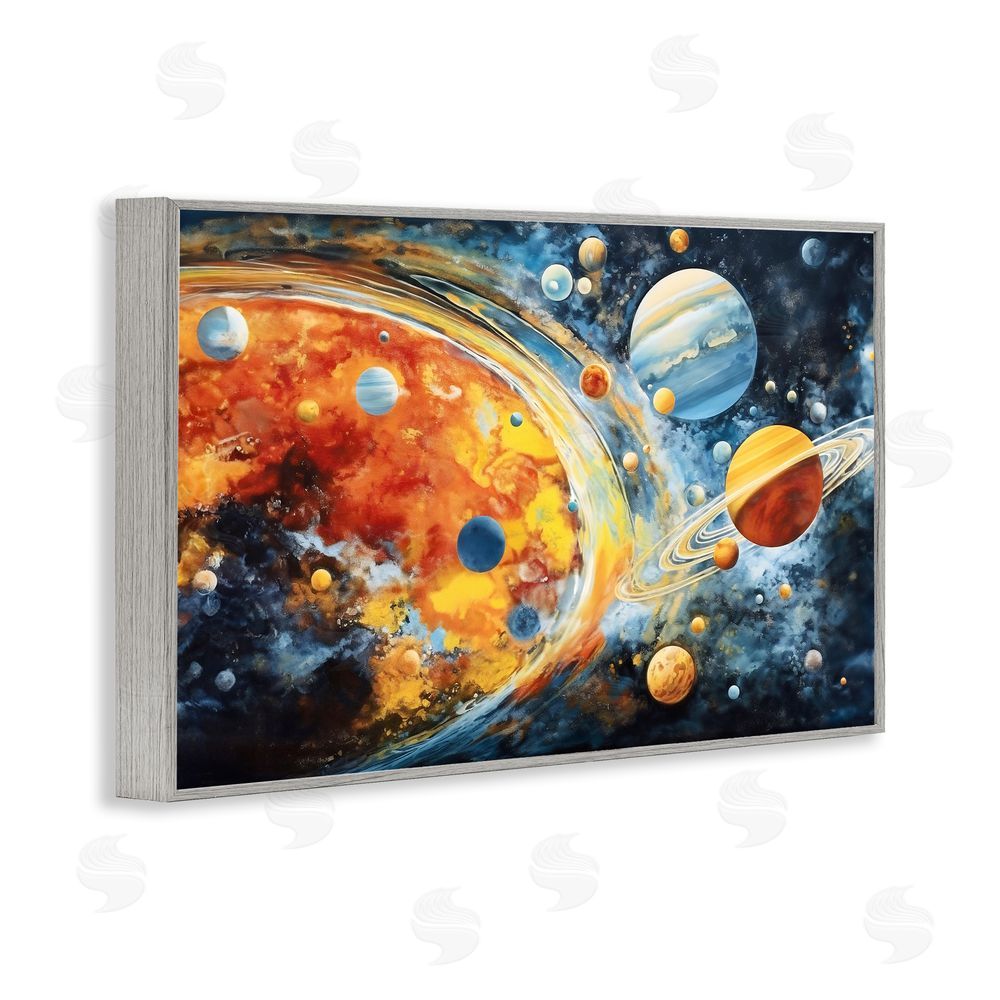Ray Powers Space Whirl Planets Gray Framed Giclee Wall Art Print
