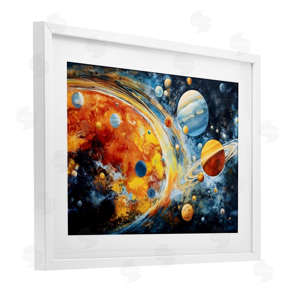Ray Powers Space Whirl Planets White Framed Print Under Glass Wall Art