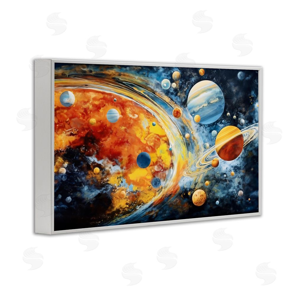 Ray Powers Space Whirl Planets White Framed Giclee Wall Art Print