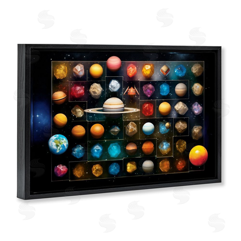 Ray Powers Celestial Gems & Planets Black Floating Frame Canvas Wall Art Print