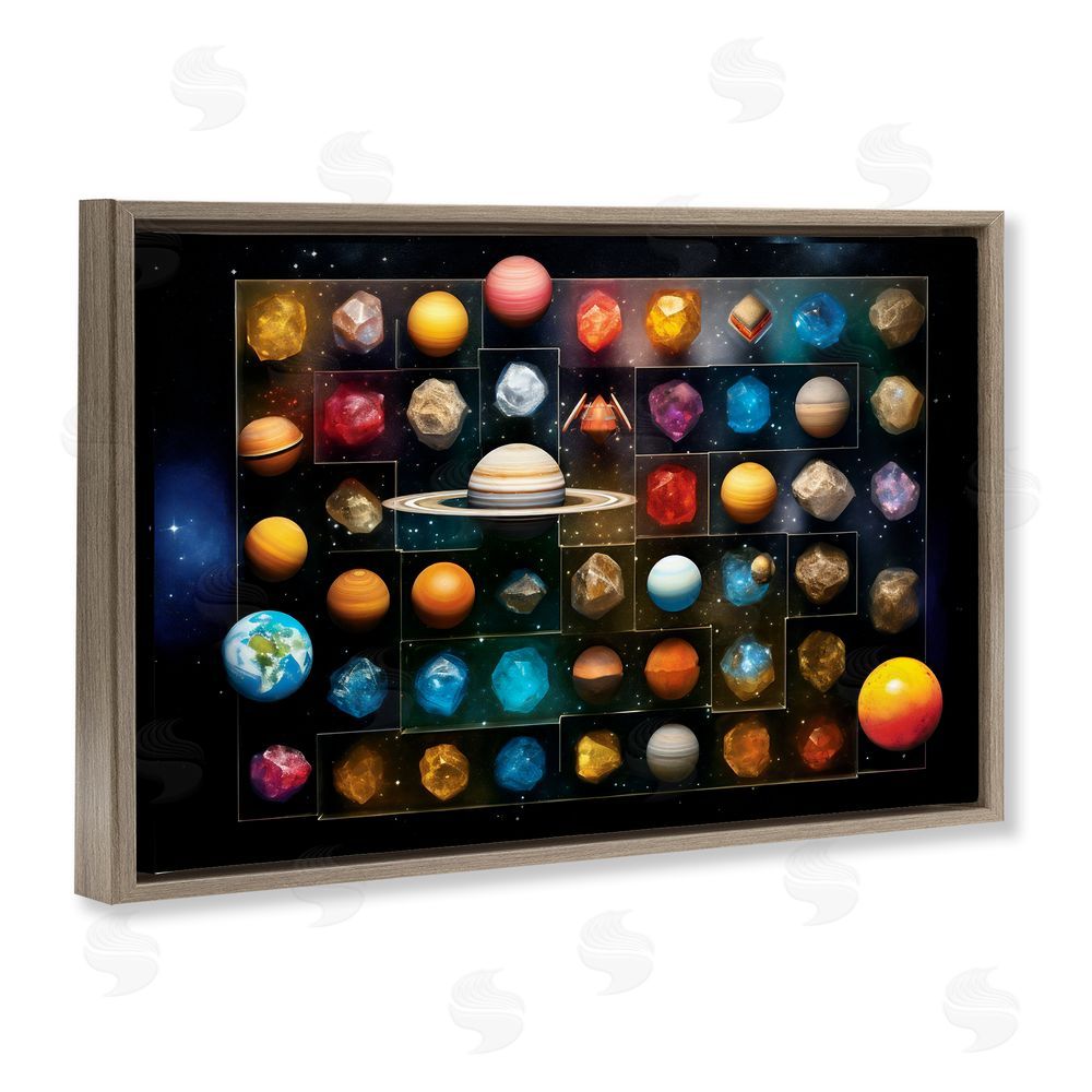 Ray Powers Celestial Gems & Planets Brown Floating Frame Canvas Wall Art Print