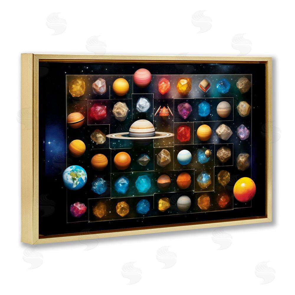 Ray Powers Celestial Gems & Planets Gold Floating Frame Canvas Wall Art Print