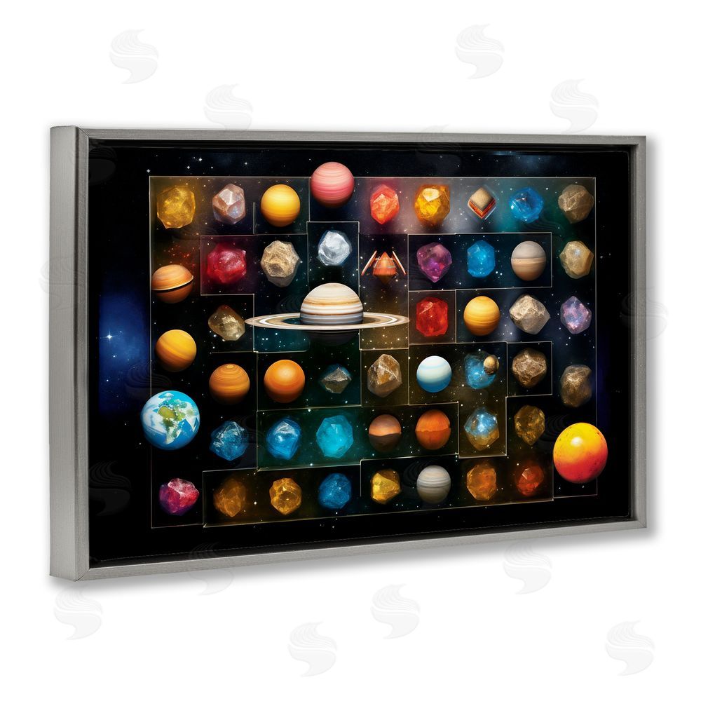 Ray Powers Celestial Gems & Planets Gray Floating Frame Canvas Wall Art Print