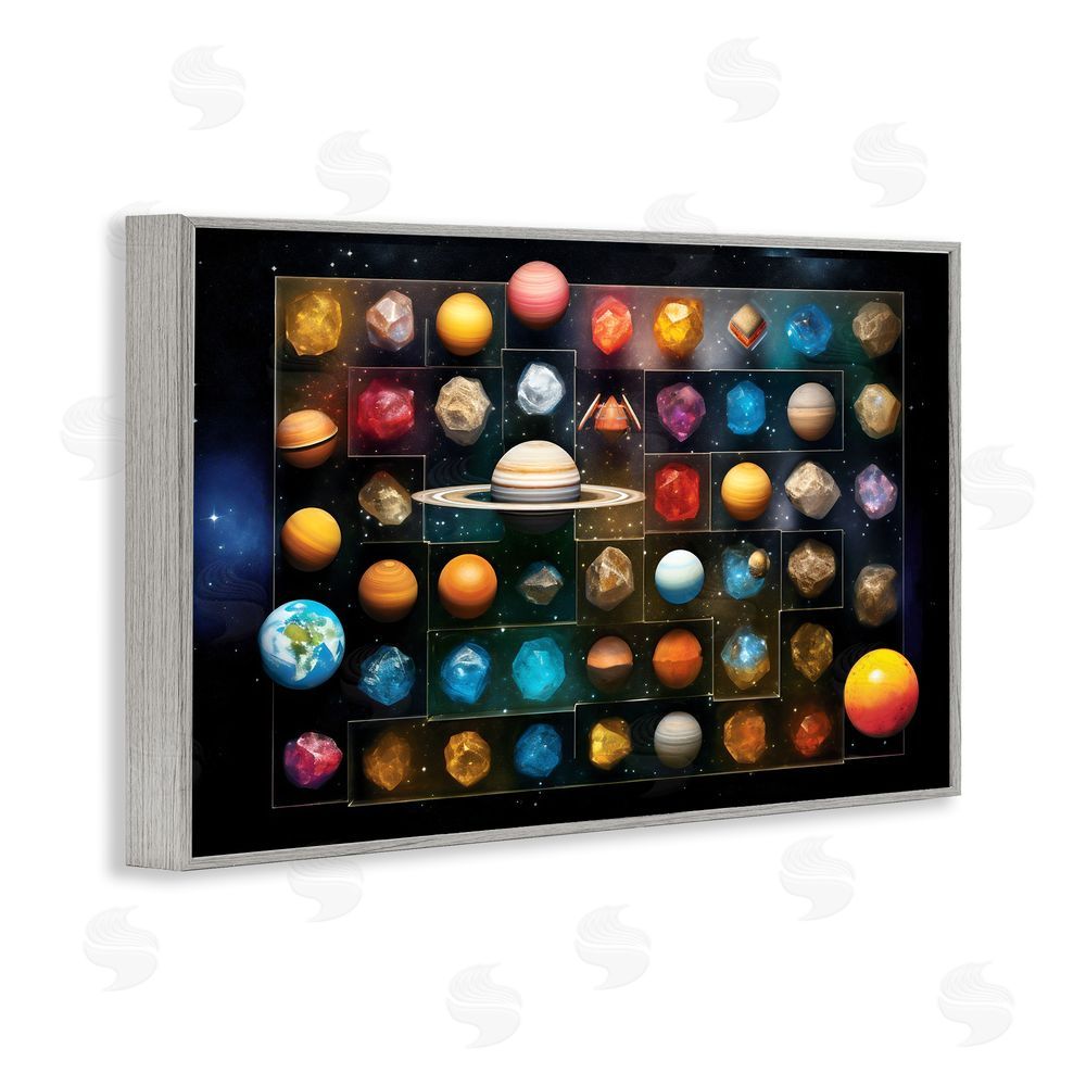 Ray Powers Celestial Gems & Planets Gray Framed Giclee Wall Art Print