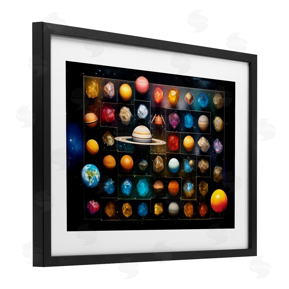 Ray Powers Celestial Gems & Planets Black Framed Print Under Glass Wall Art