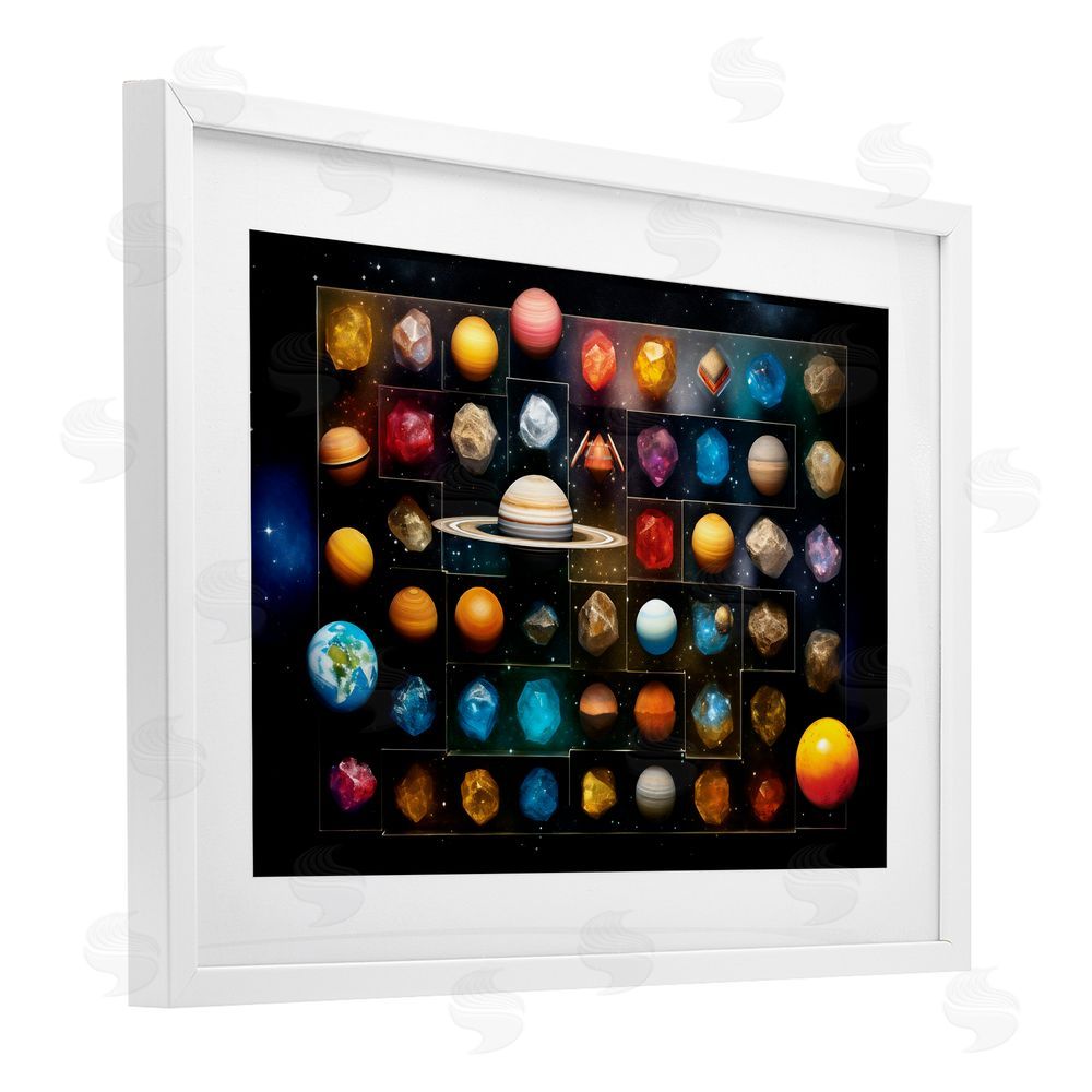 Ray Powers Celestial Gems & Planets White Framed Print Under Glass Wall Art