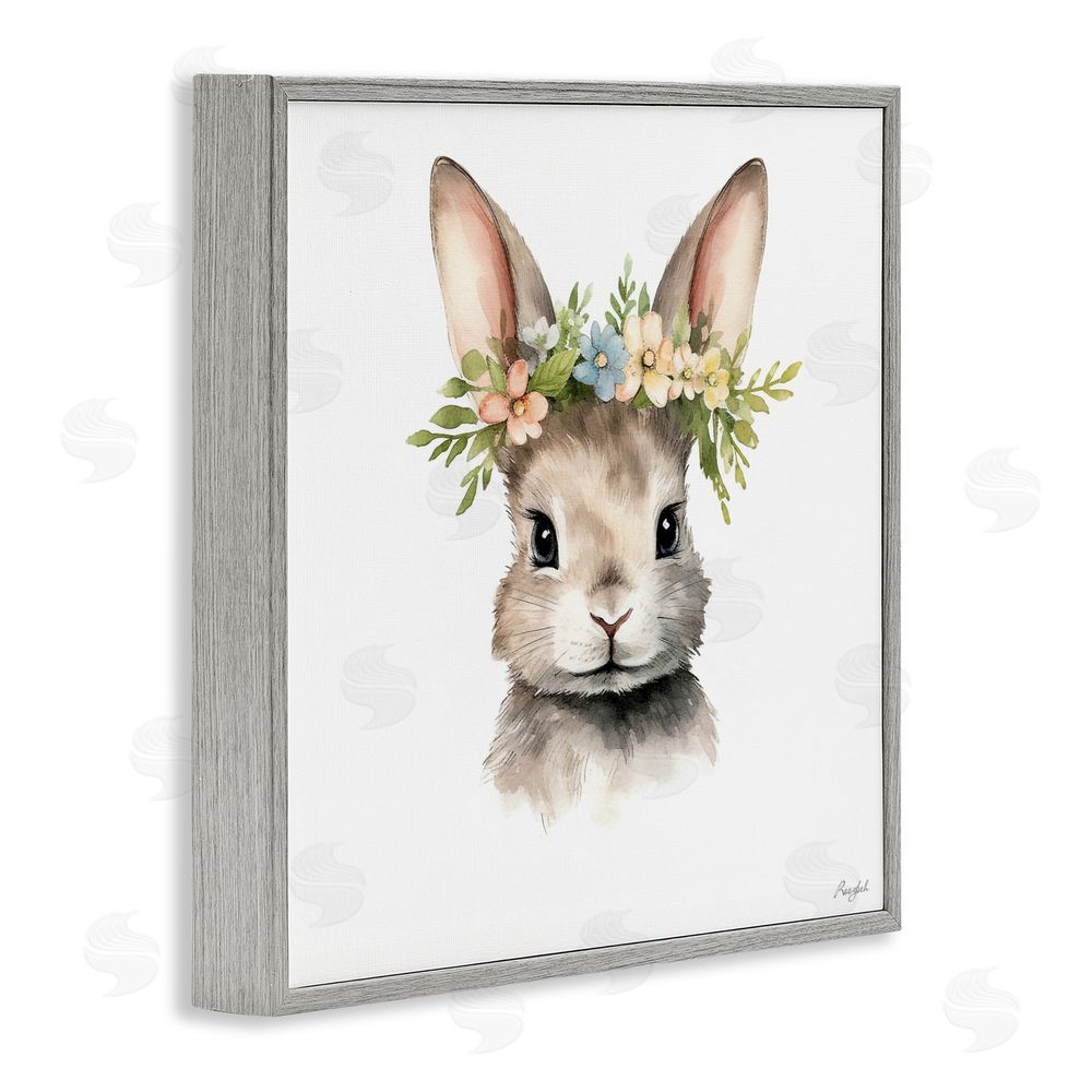 Roozbeh Woodland Rabbit Flower Crown Gray Framed Giclee Wall Art Print