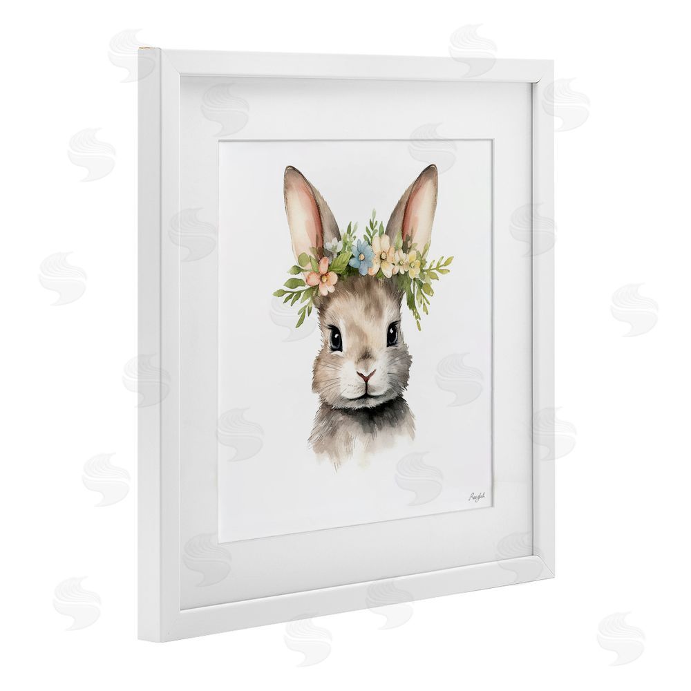 Roozbeh Woodland Rabbit Flower Crown White Framed Print Under Glass Wall Art