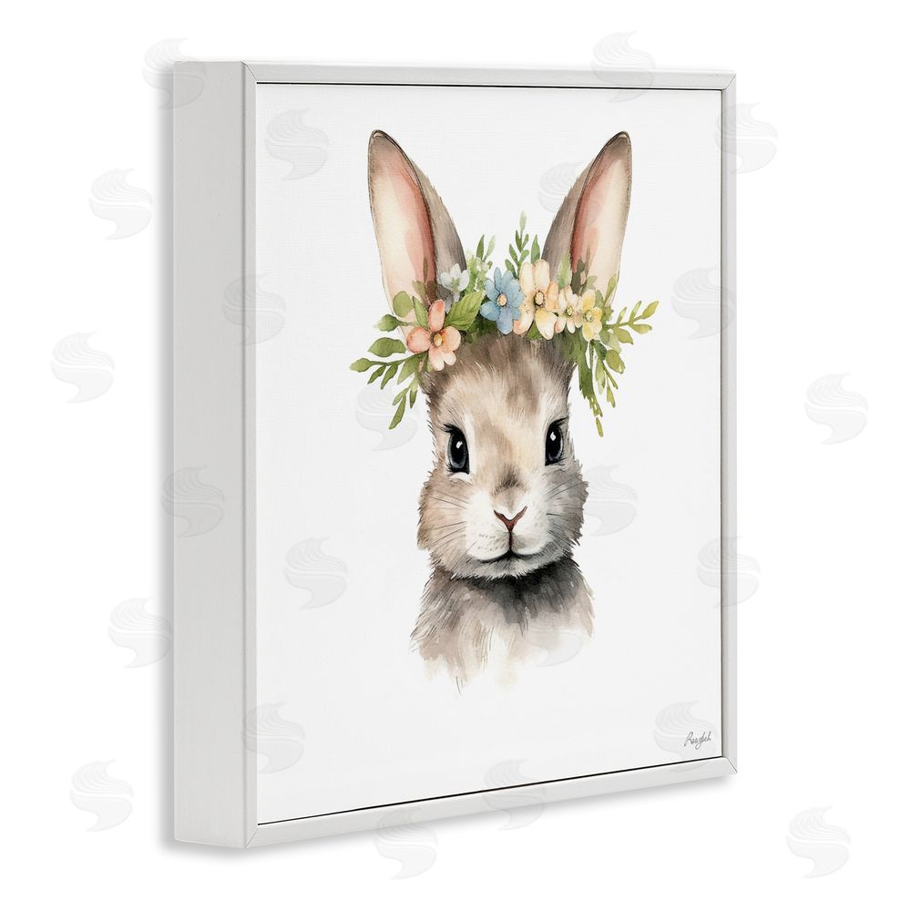 Roozbeh Woodland Rabbit Flower Crown White Framed Giclee Wall Art Print