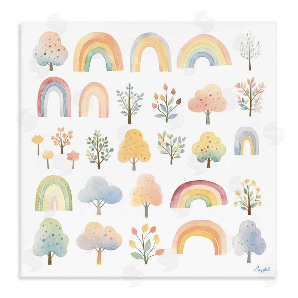 Roozbeh Happy Rainbows & Foliage Stretched Canvas Wall Art