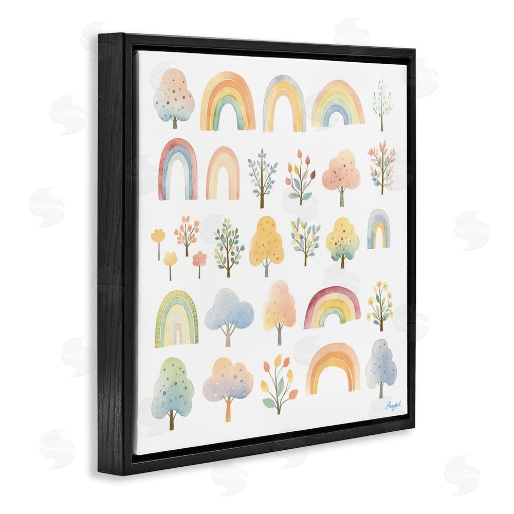 Roozbeh Happy Rainbows & Foliage Black Floating Frame Canvas Wall Art
