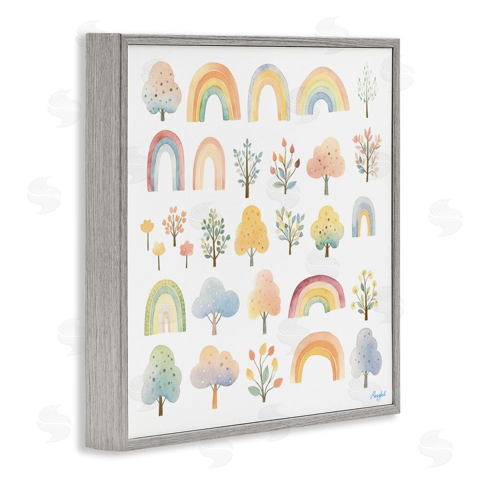 Roozbeh Happy Rainbows & Foliage Gray Framed Giclee Wall Art Print