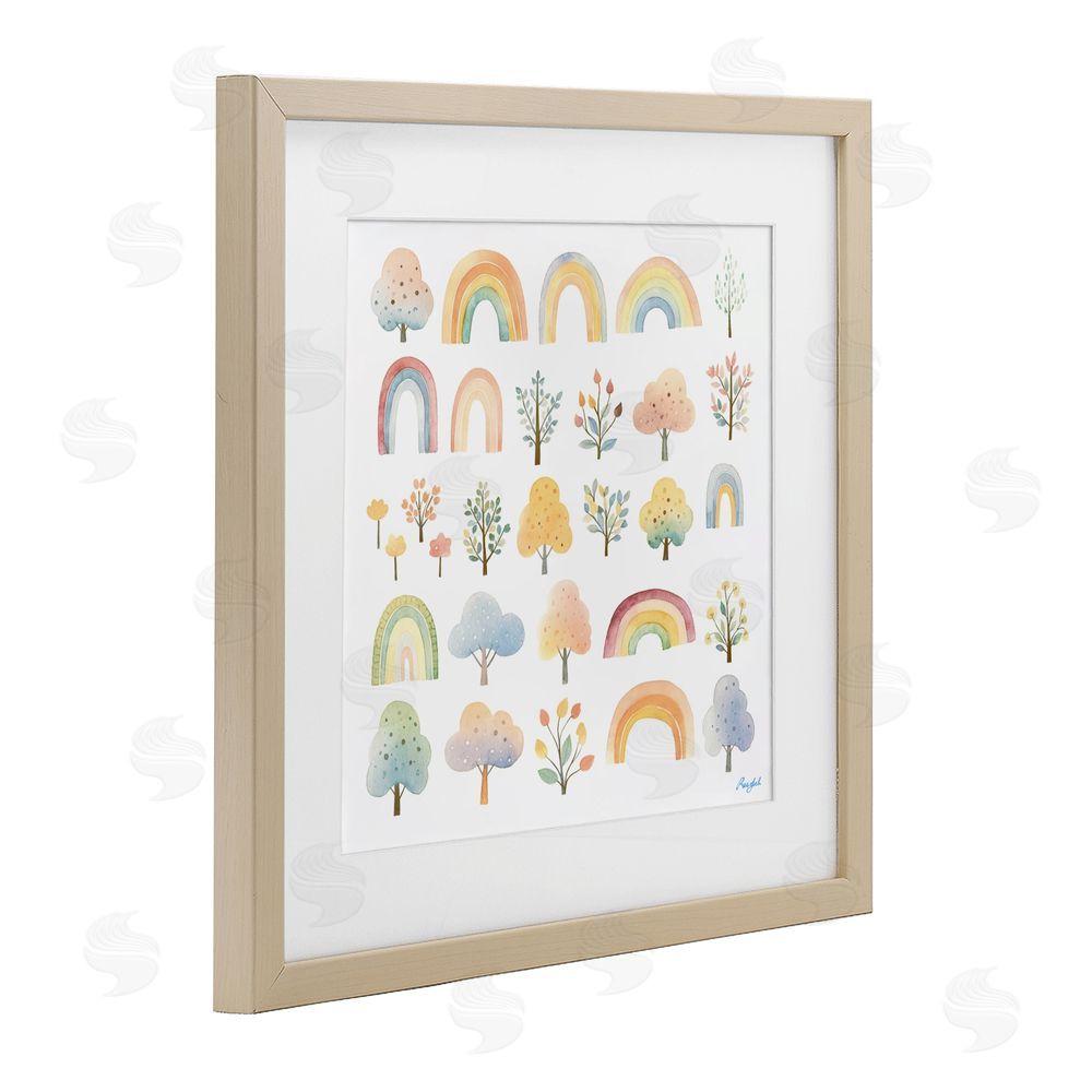 Roozbeh Happy Rainbows & Foliage Brown Framed Print Under Glass with Mat Wall Art