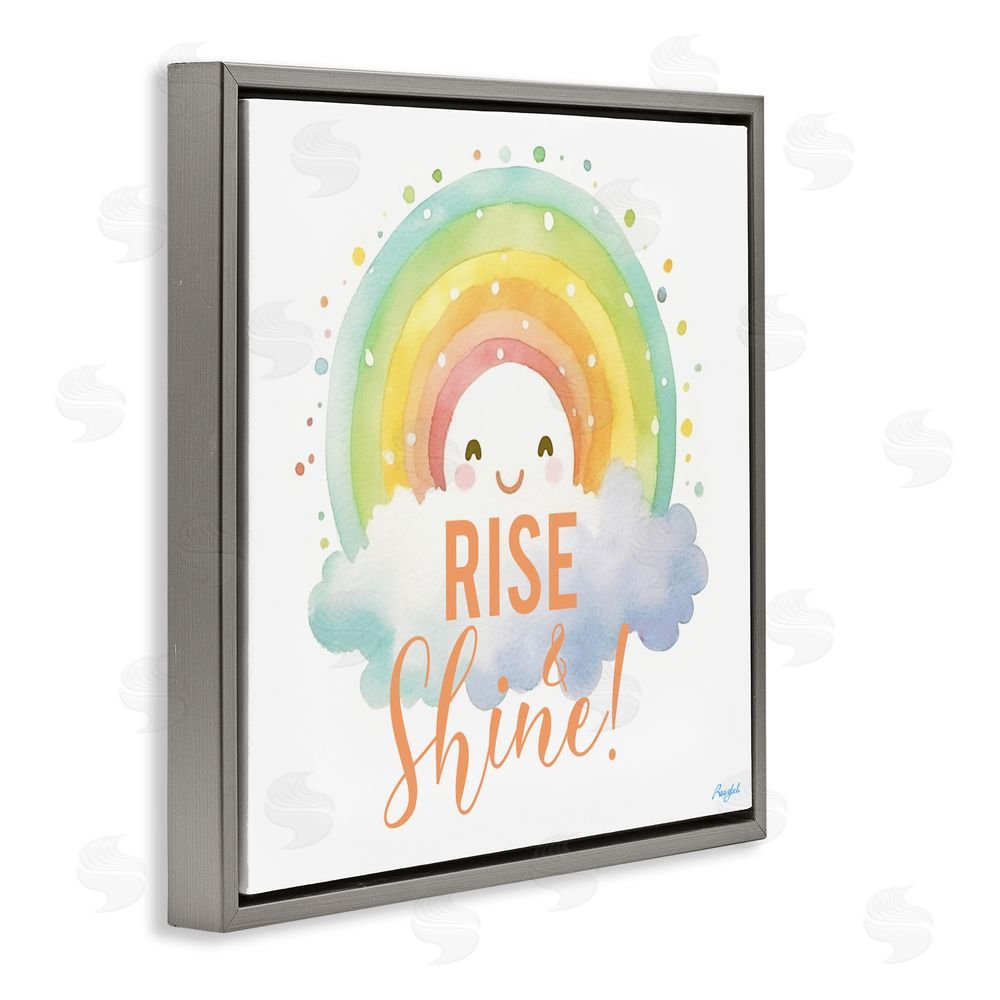 Roozbeh Rise Shine Happy Rainbow Gray Floating Frame Canvas Wall Art Print