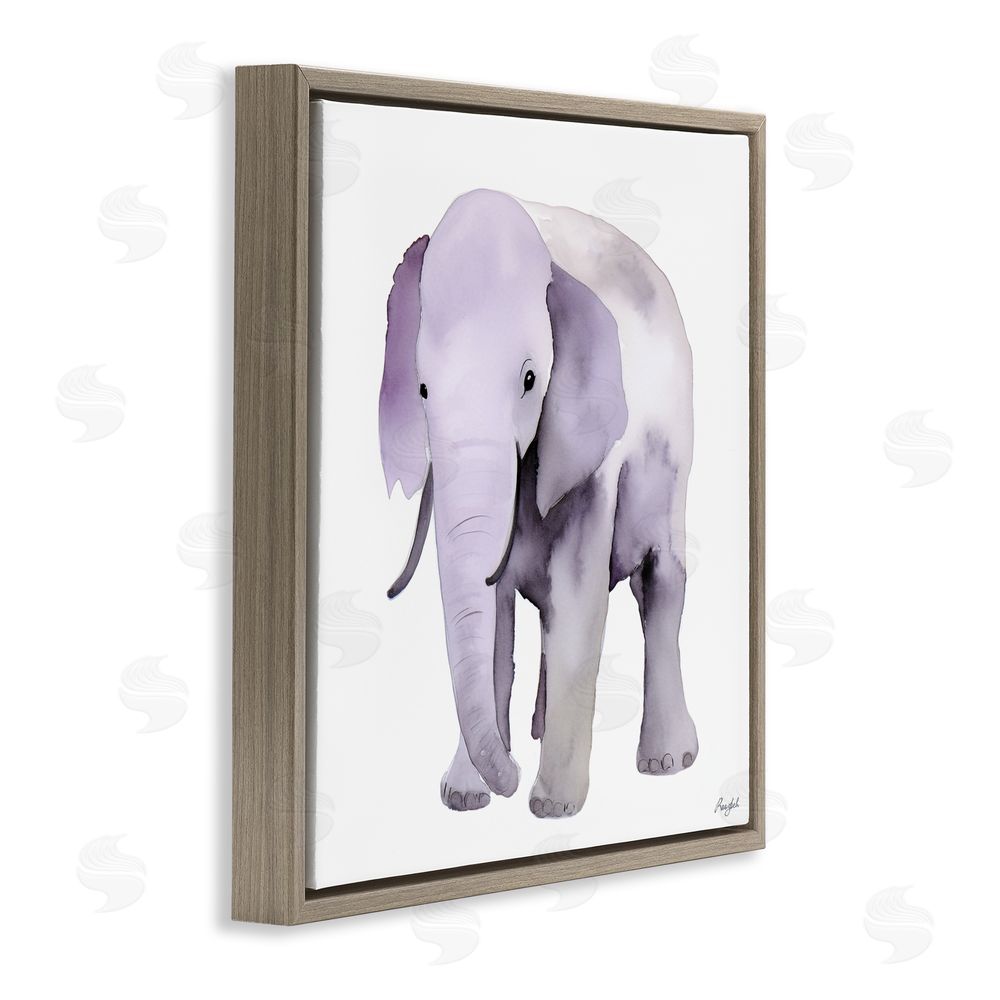 Roozbeh Kid's Minimal Elephant Brown Floating Frame Canvas Wall Art