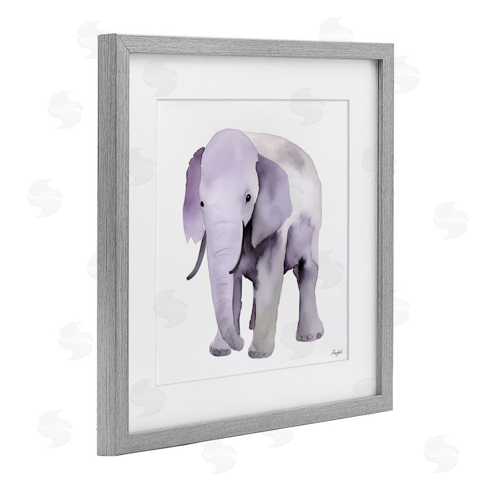 Roozbeh Kid's Minimal Elephant Gray Framed Print Under Glass with Mat Wall Art