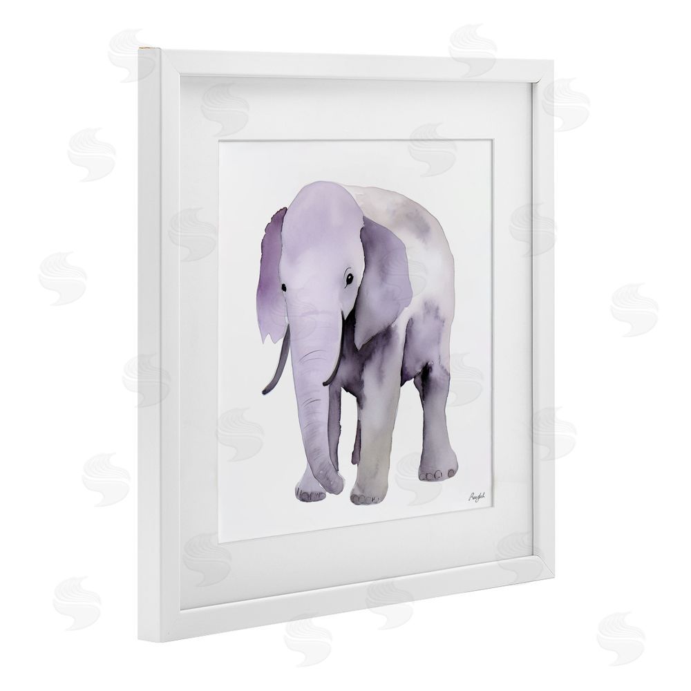 Roozbeh Kid's Minimal Elephant White Framed Print Under Glass with Mat Wall Art