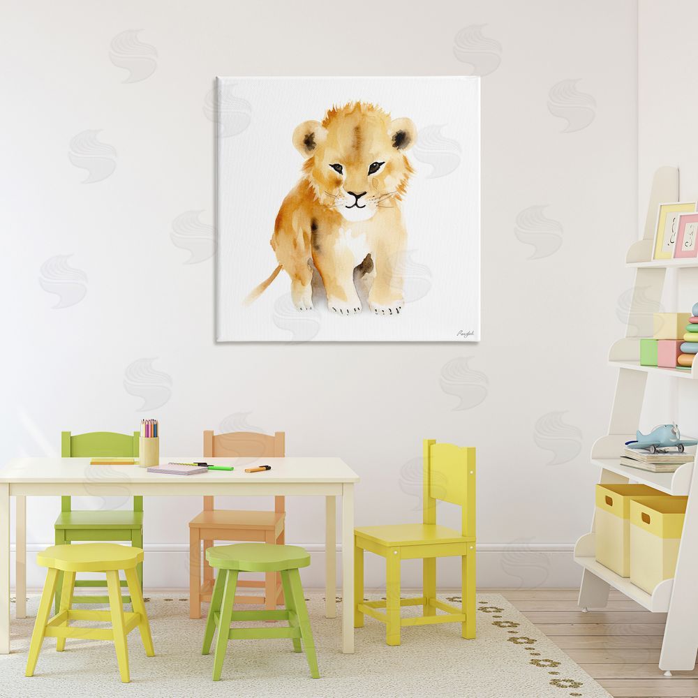 Roozbeh Minimal Lion Cub Stretched Canvas Wall Art in Room