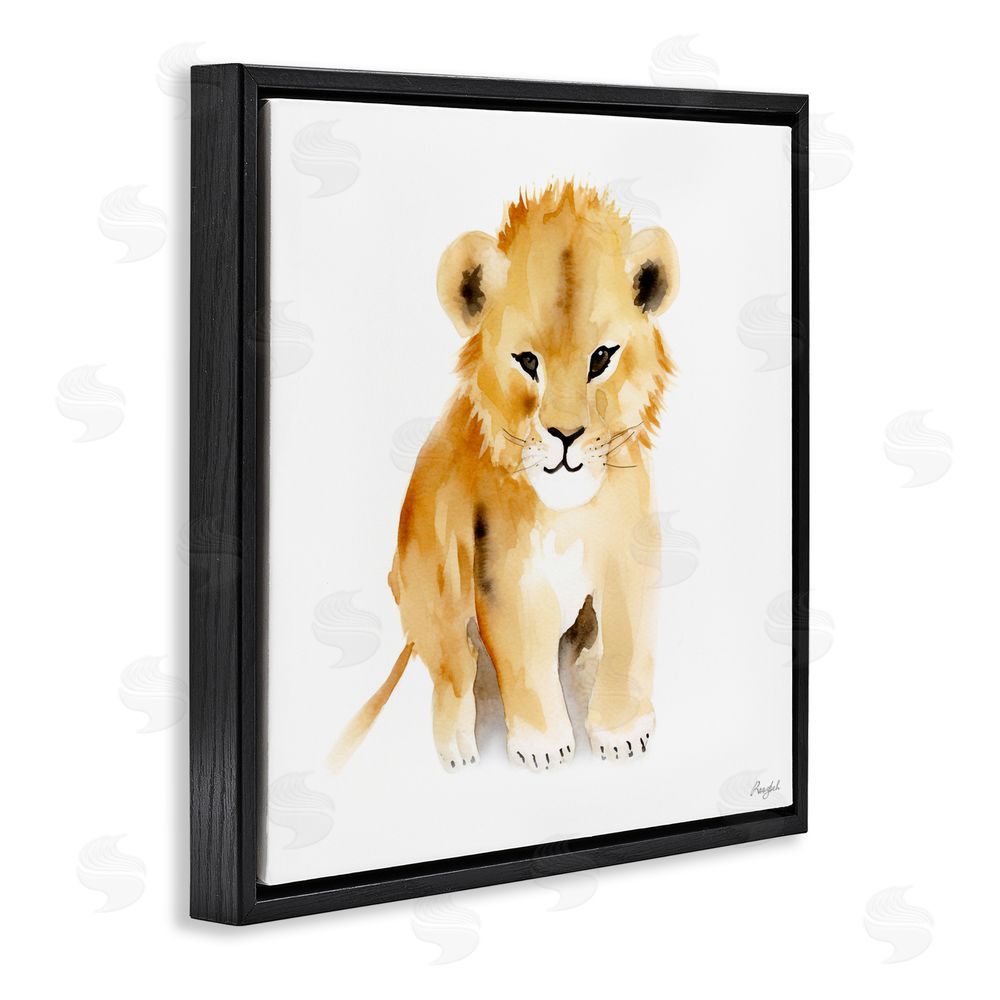 Roozbeh Minimal Lion Cub Black Floating Frame Canvas Wall Art