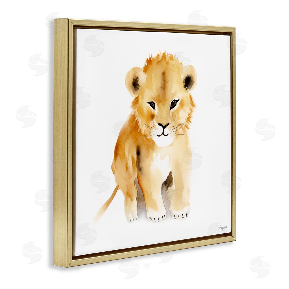 Roozbeh Minimal Lion Cub Gold Floating Frame Canvas Wall Art