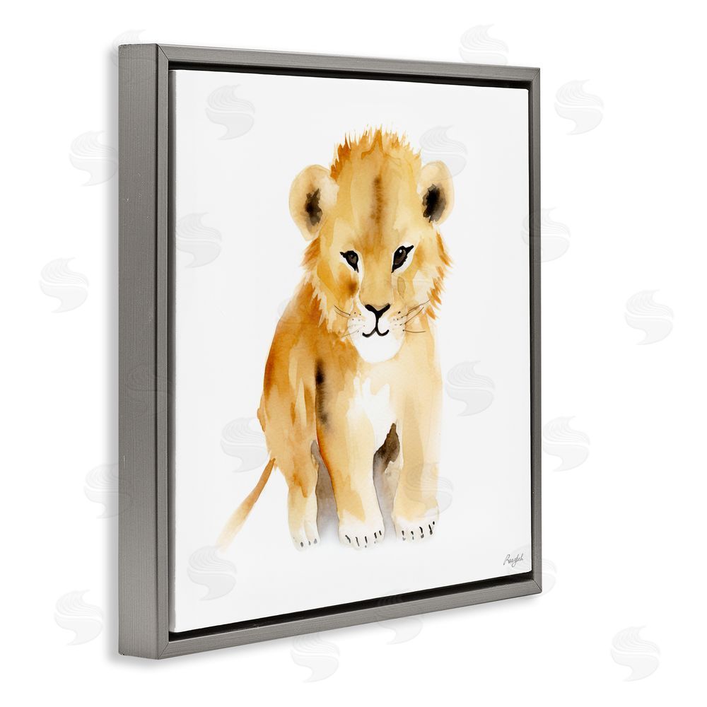 Roozbeh Minimal Lion Cub Gray Floating Frame Canvas Wall Art