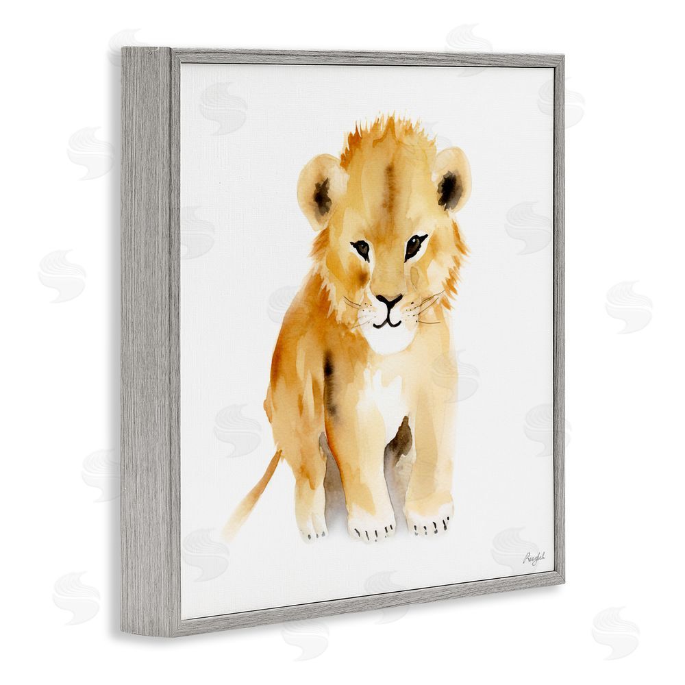 Roozbeh Minimal Lion Cub Gray Framed Giclee Wall Art Print