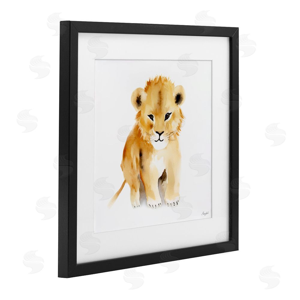 Roozbeh Minimal Lion Cub Black Framed Print Under Glass with Mat Wall Art