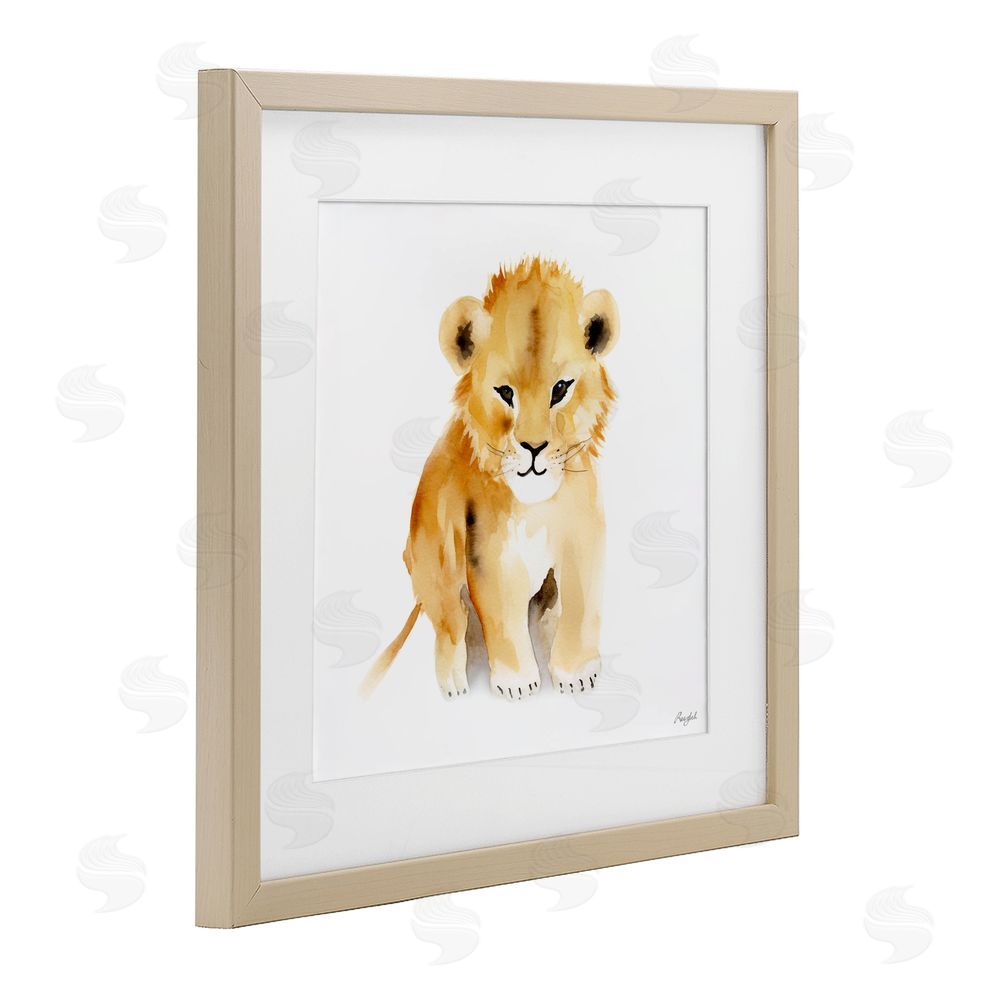 Roozbeh Minimal Lion Cub Brown Framed Print Under Glass with Mat Wall Art