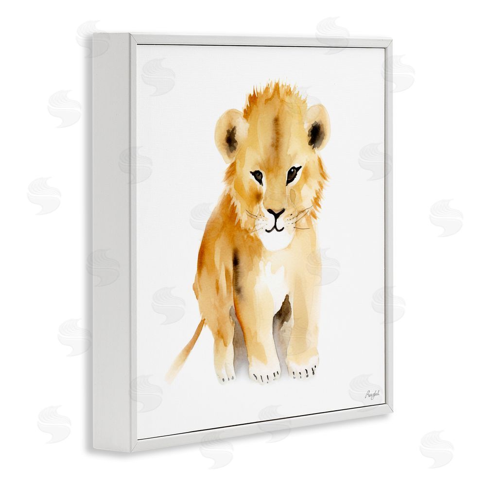 Roozbeh Minimal Lion Cub White Framed Giclee Wall Art Print