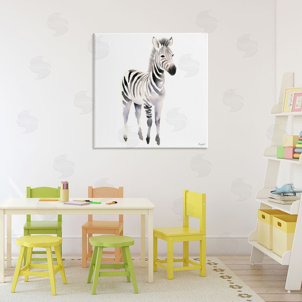 Roozbeh Minimal Zebra Foal Stretched Canvas Wall Art in Room