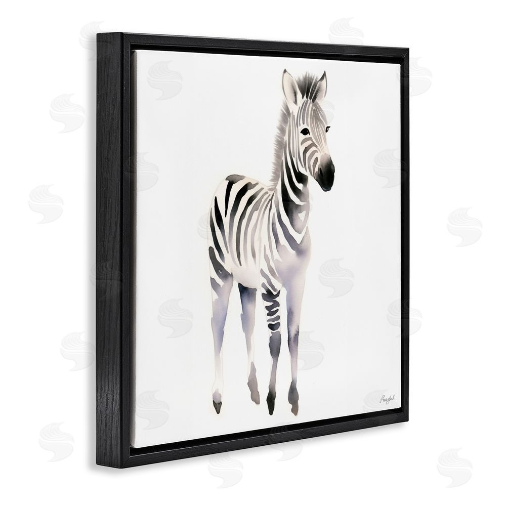 Roozbeh Minimal Zebra Foal Black Floating Frame Canvas Wall Art