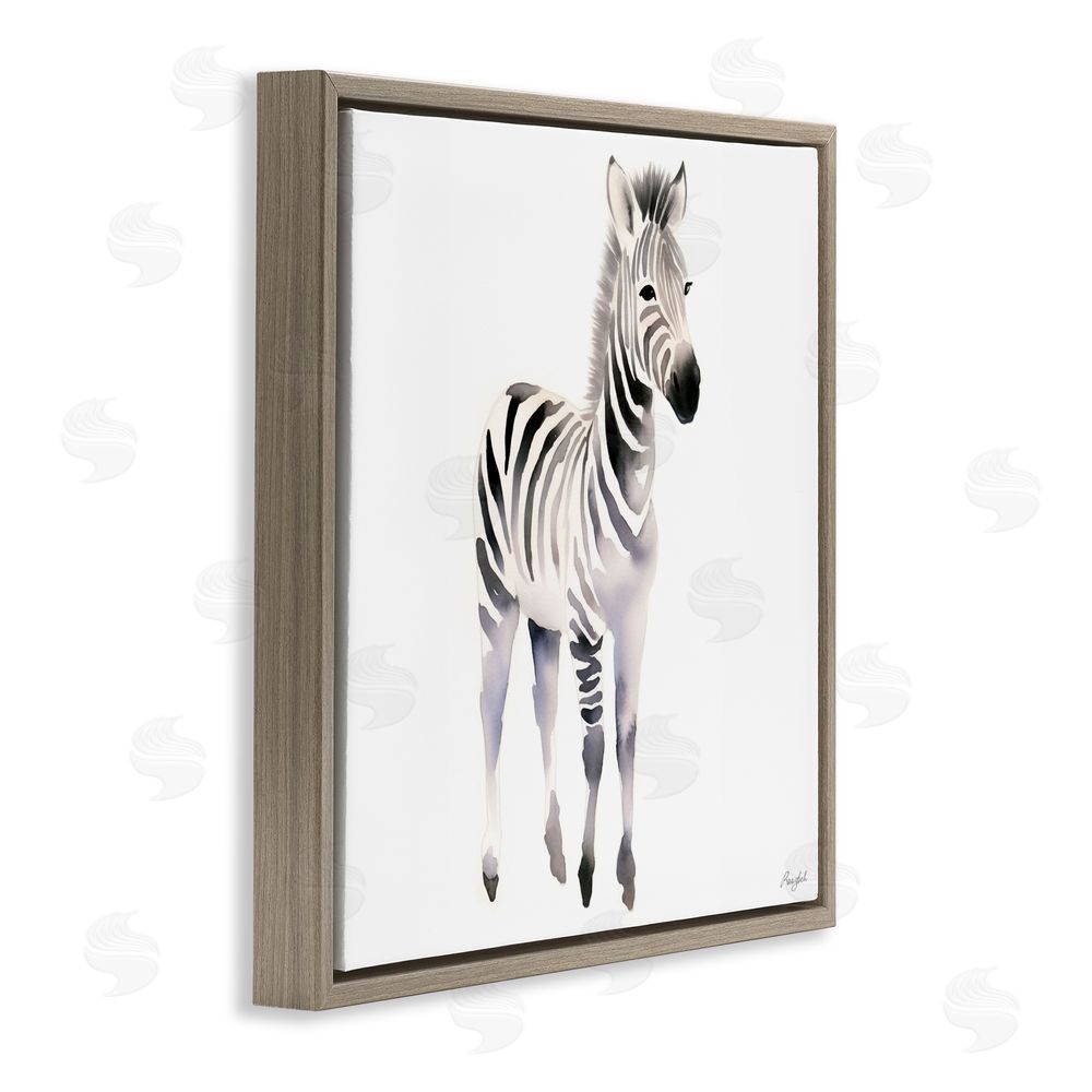 Roozbeh Minimal Zebra Foal Brown Floating Frame Canvas Wall Art