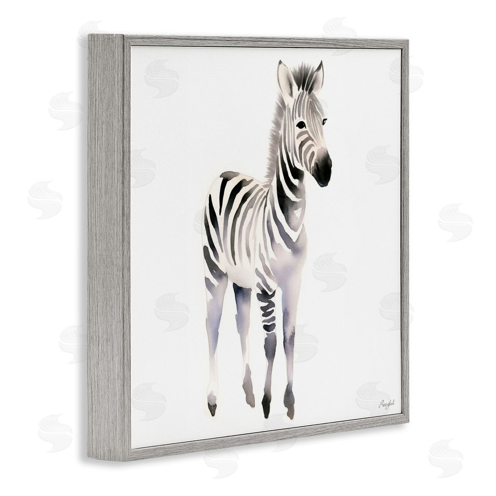 Roozbeh Minimal Zebra Foal Gray Framed Giclee Wall Art Print